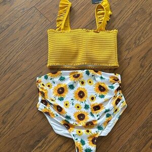 Summersalt Yellow and White Bikini with Playful Ruffles